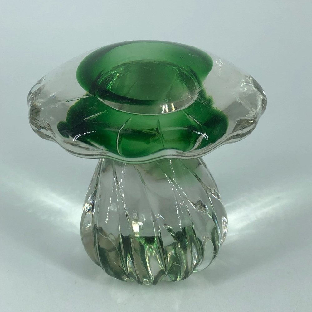 Hand-Blown Art Glass Green Mushroom